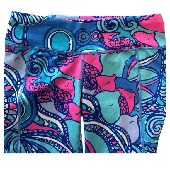 Lilly Pulitzer Girls Luxletic Weekender Fish Seahorse Leggings Pink Blue Small - Picture 6 of 11